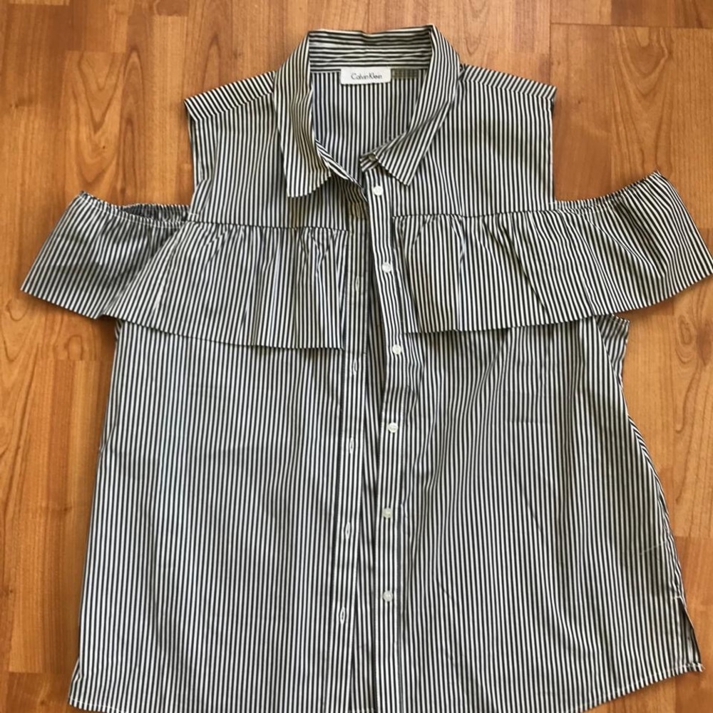 Calvin Klein Off-Shoulder Striped Blouse